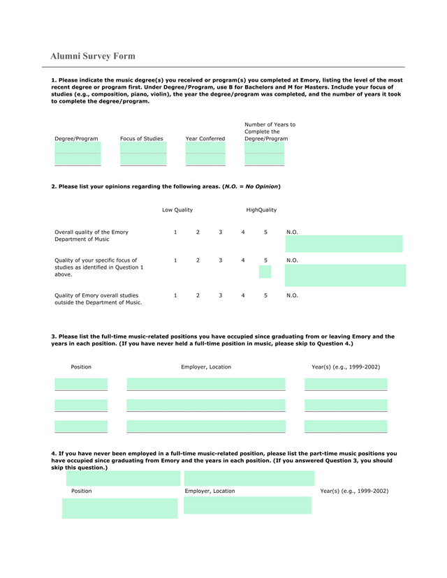 Alumni Survey Form screenshot