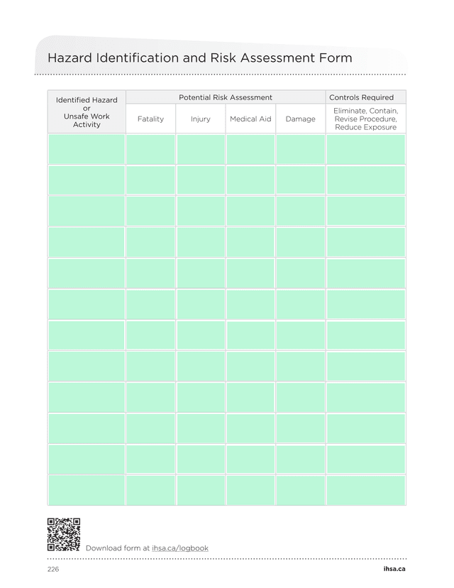 Hazard Identification And Risk Assessment Form screenshot