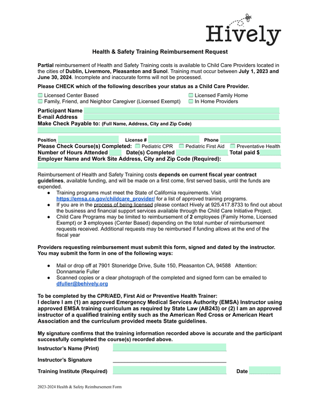 Health  Safety Training Reimbursement Request screenshot