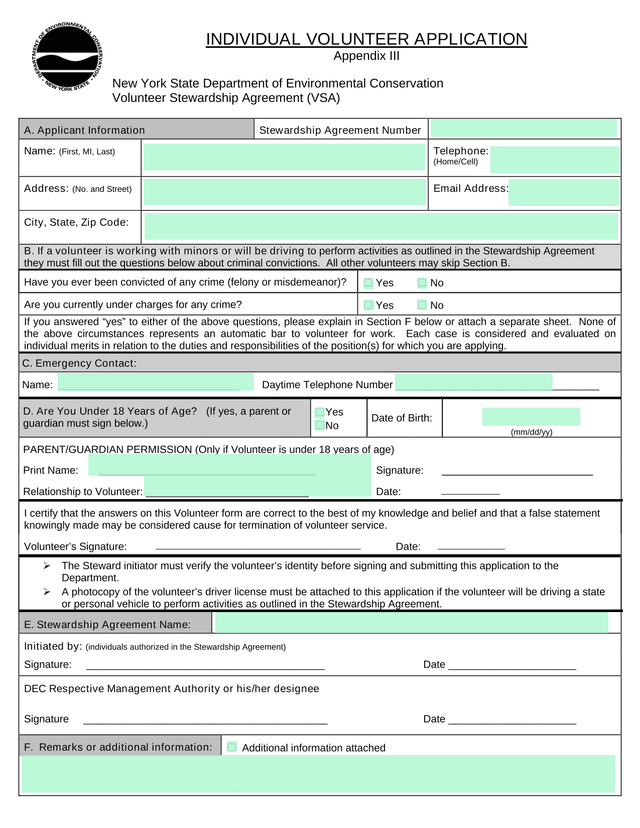 Individual Volunteer Application screenshot