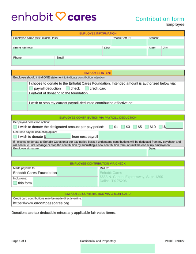 Contribution Form screenshot