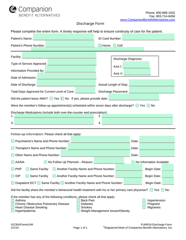 Discharge Form screenshot