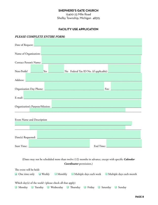 FACILITY USE APPLICATION screenshot