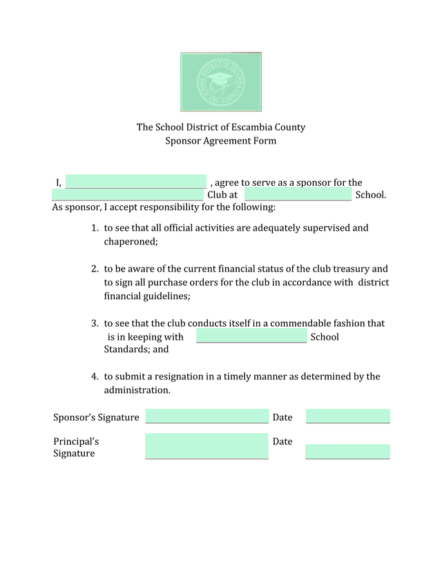 Sponsor Agreement Form screenshot