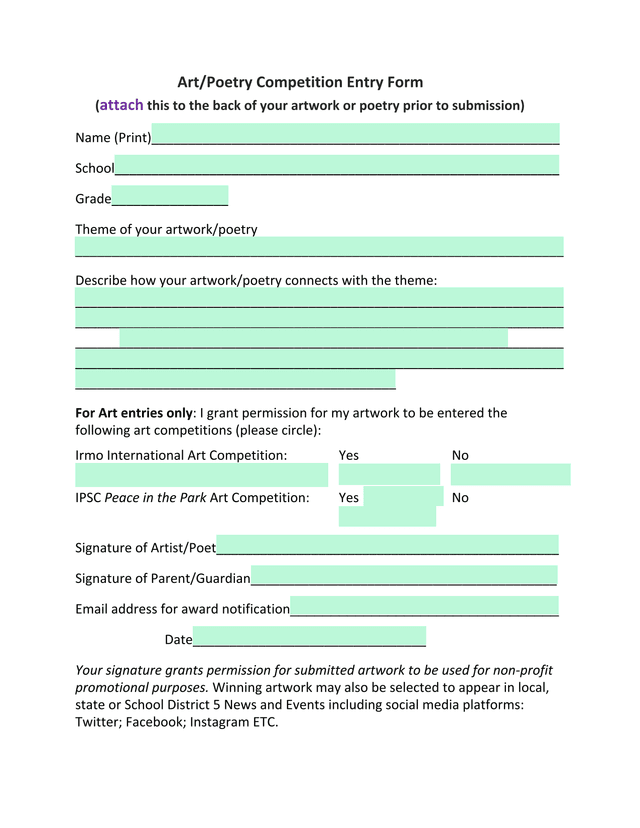ArtPoetry Competition Entry Form screenshot