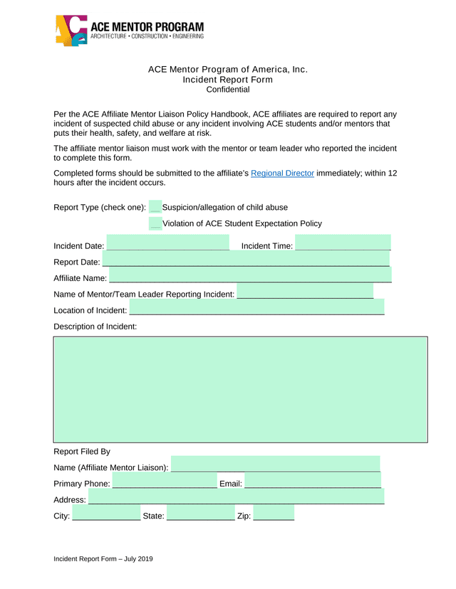 Incident Report Form  July 2019 screenshot