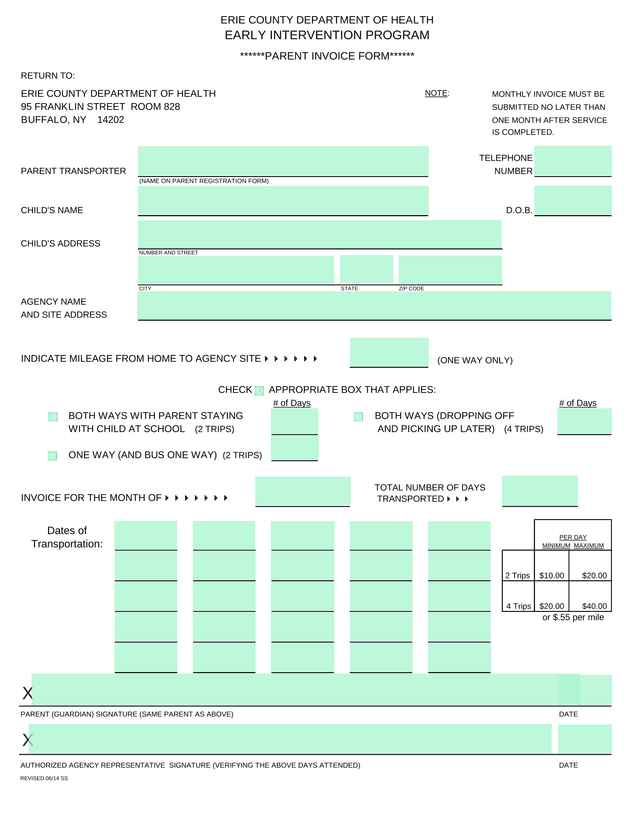 Parent Invoice Form screenshot