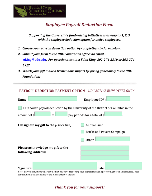 Employee Payroll Deduction Form screenshot
