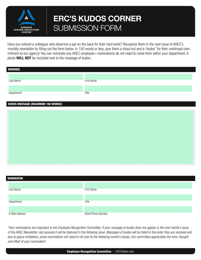 ERCS Kudos Corner Submission Form screenshot