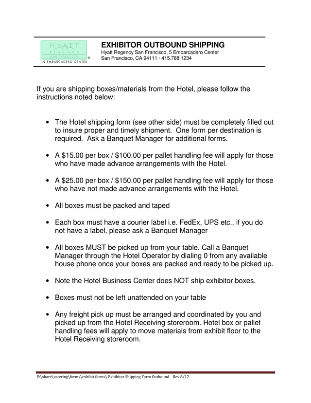 Exhibitor Outbound Shipping Form screenshot