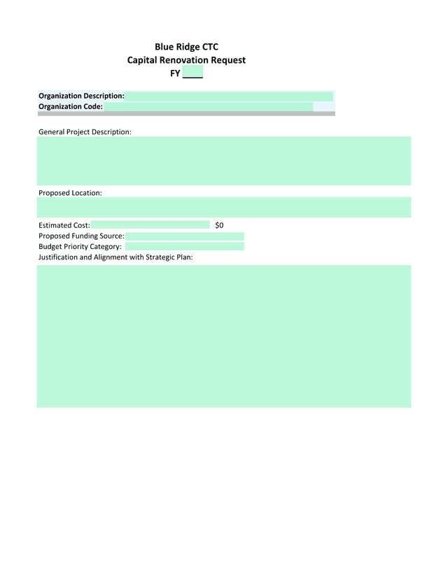 Blue Ridge CTC Capital Renovation Request screenshot