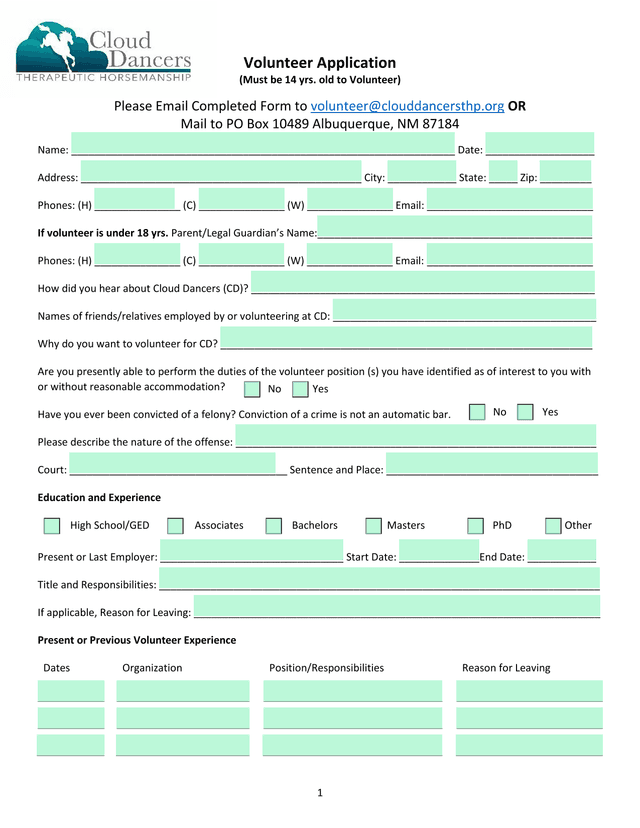Volunteer Application screenshot