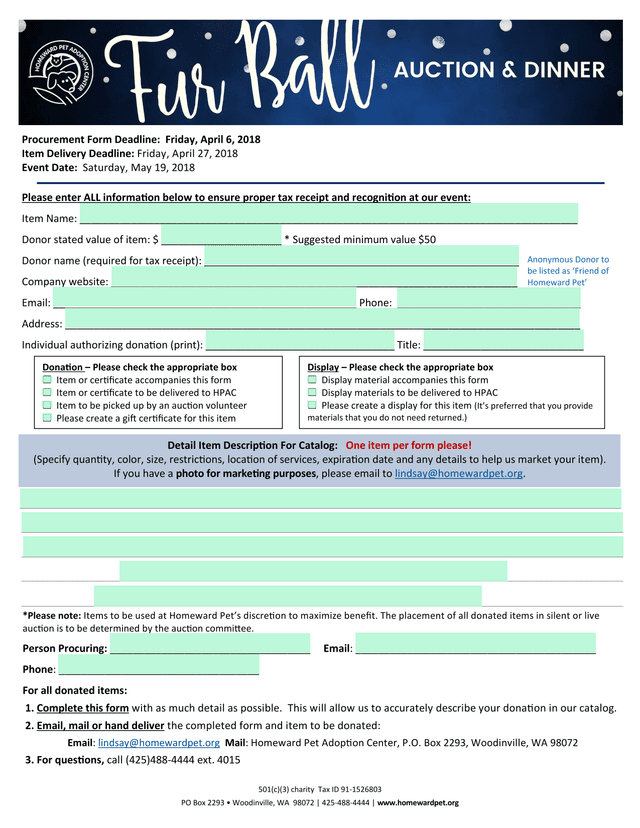 Donation Procurement Form screenshot