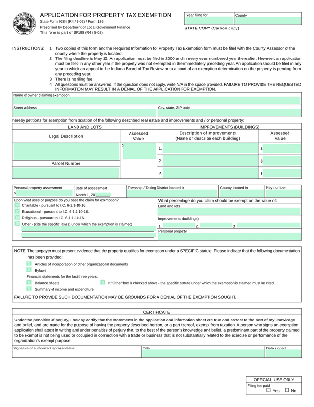 APPLICATION FOR PROPERTY TAX EXEMPTION screenshot