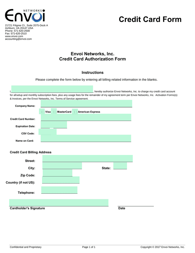 Credit Card Authorization Form screenshot