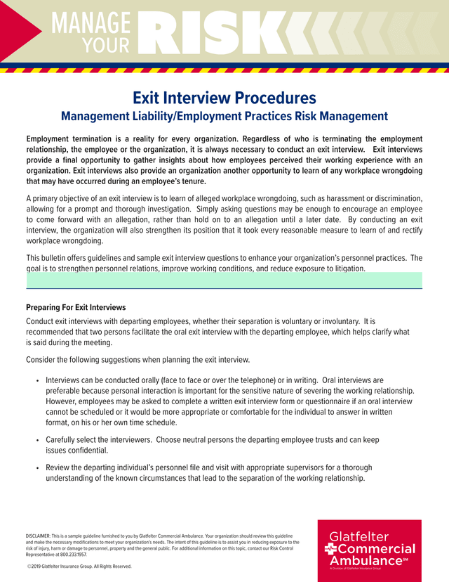 Exit Interview Procedures screenshot