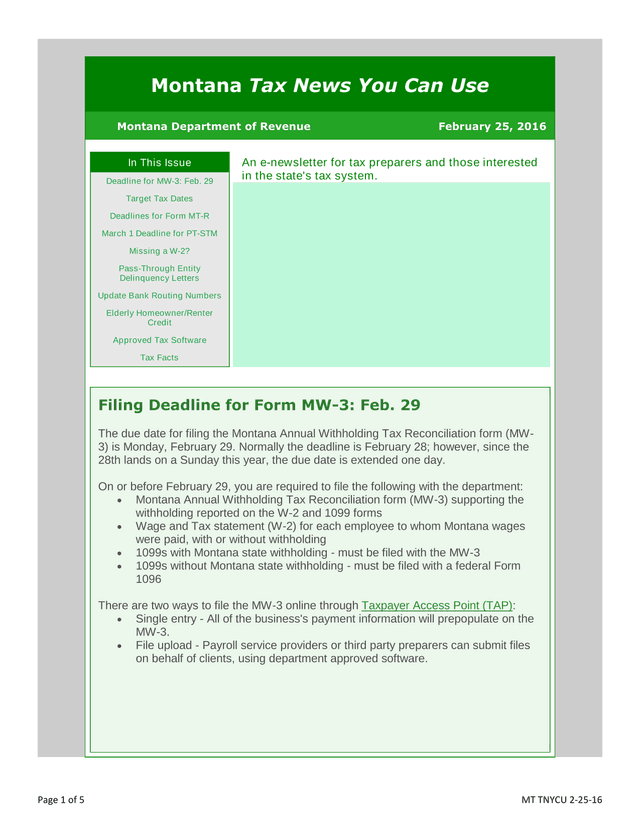 Montana Tax News You Can Use screenshot