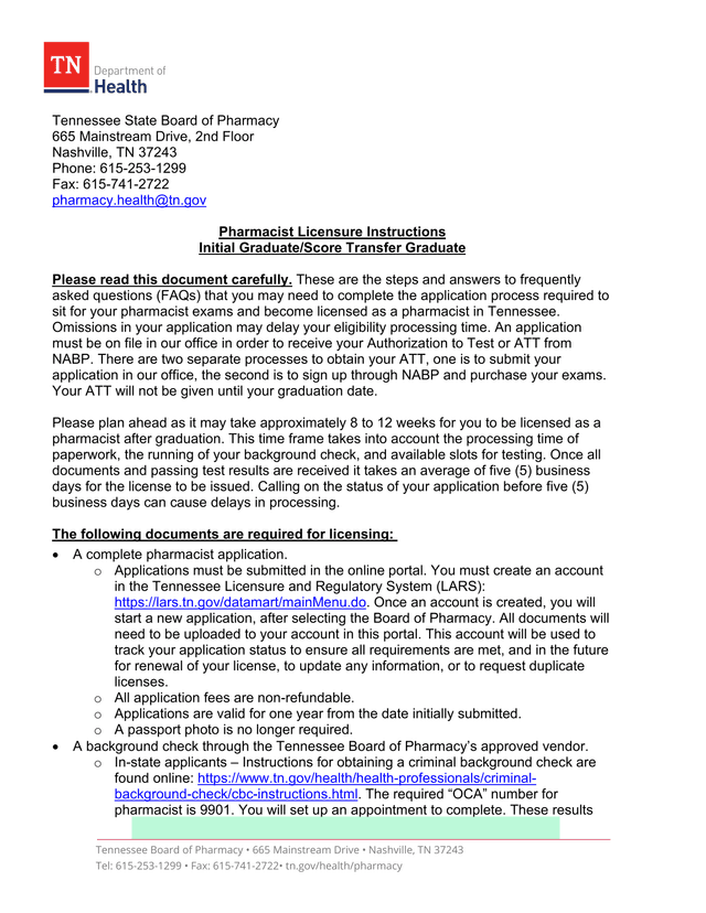 Pharmacist Licensure Instructions screenshot