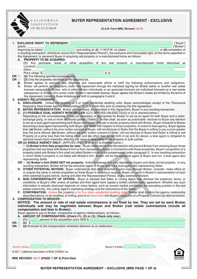 Buyer Representation Agreement   Exclusive screenshot
