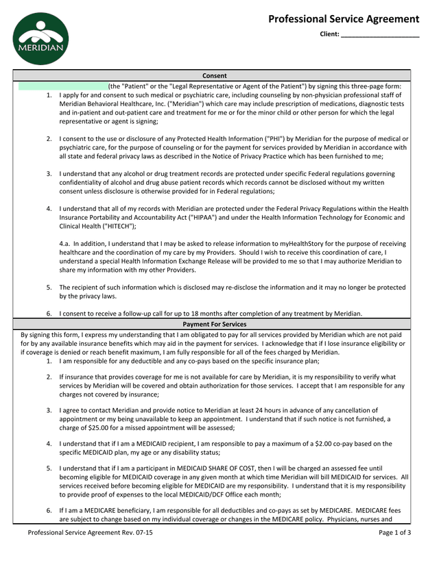 Professional Service Agreement Rev. 07 15 screenshot