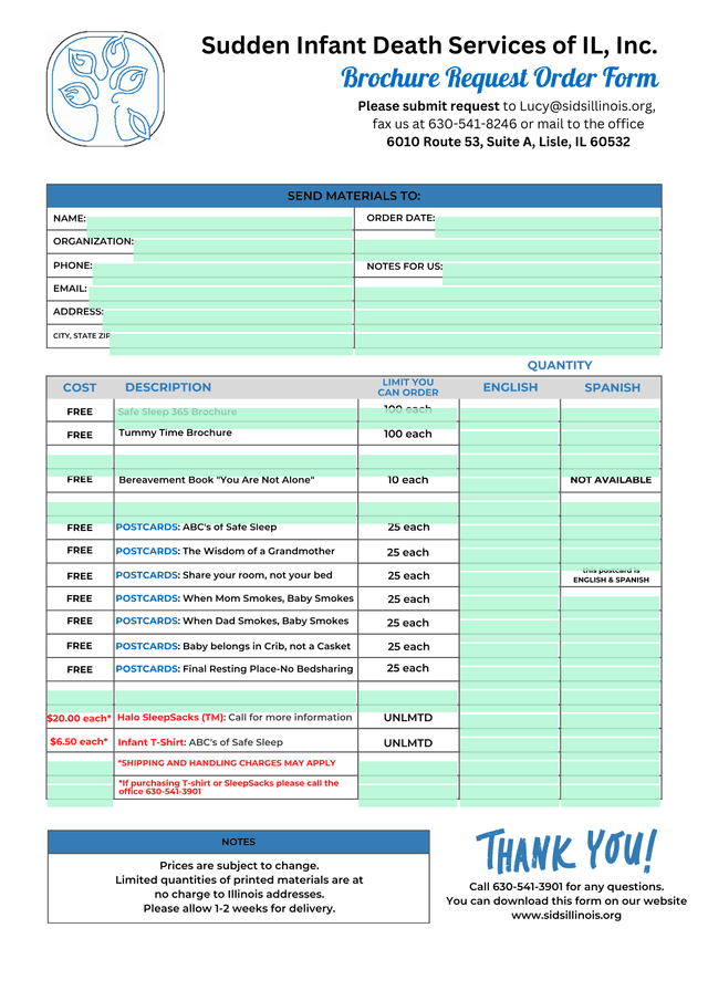 Brochure Request Order Form screenshot