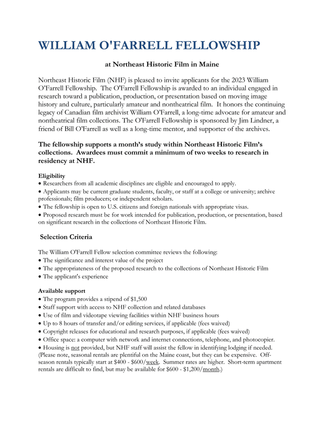 William OFarrell Fellowship Application screenshot