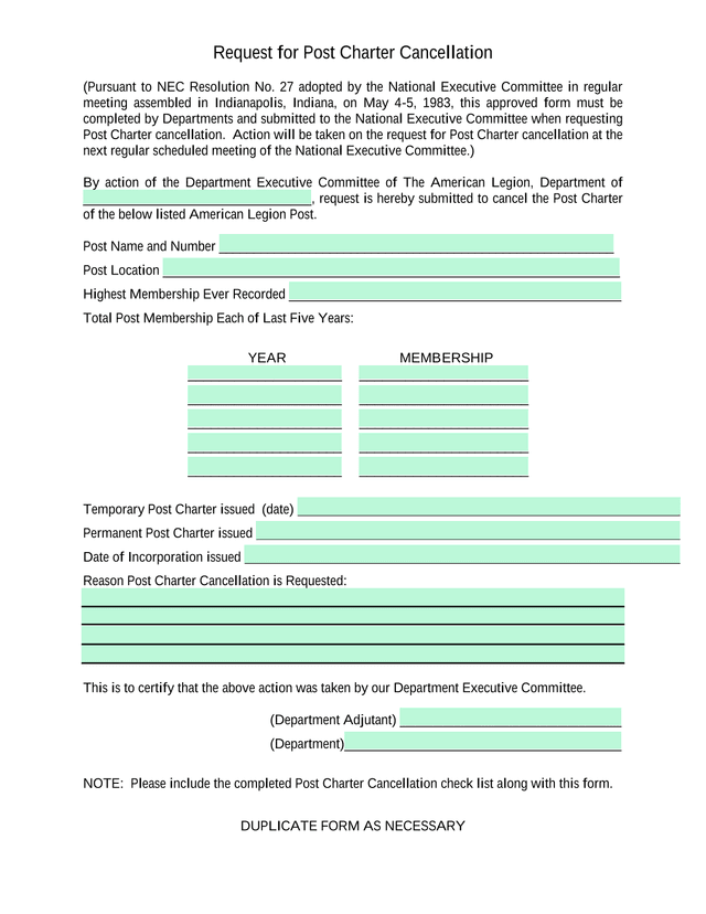Request For Post Charter Cancellation screenshot
