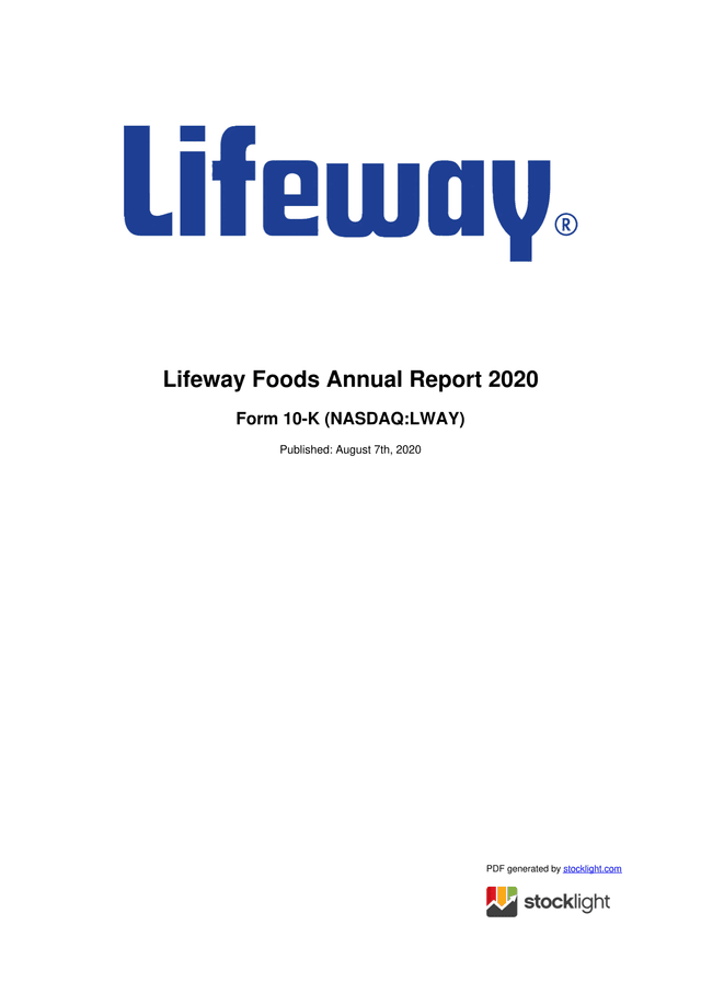 Lifeway Foods Annual Report 2020 screenshot
