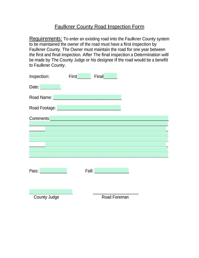 Faulkner County Road Inspection Form screenshot
