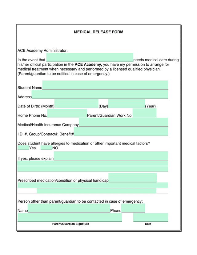 MEDICAL RELEASE FORM screenshot