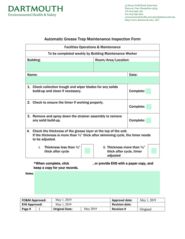 Automatic Grease Trap Maintenance Inspection Form screenshot