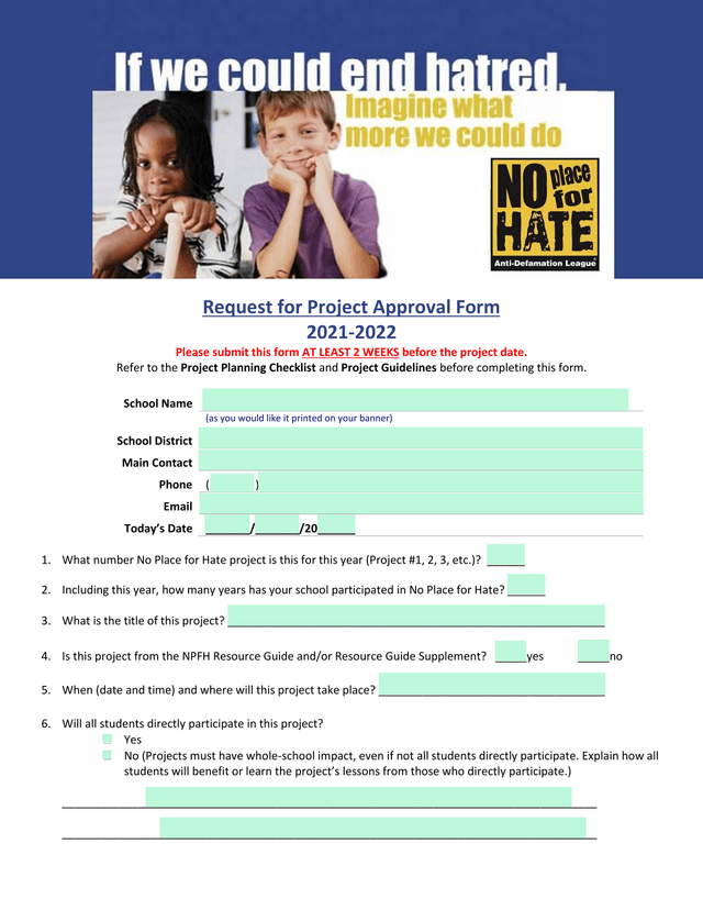 Request For Project Approval Form screenshot