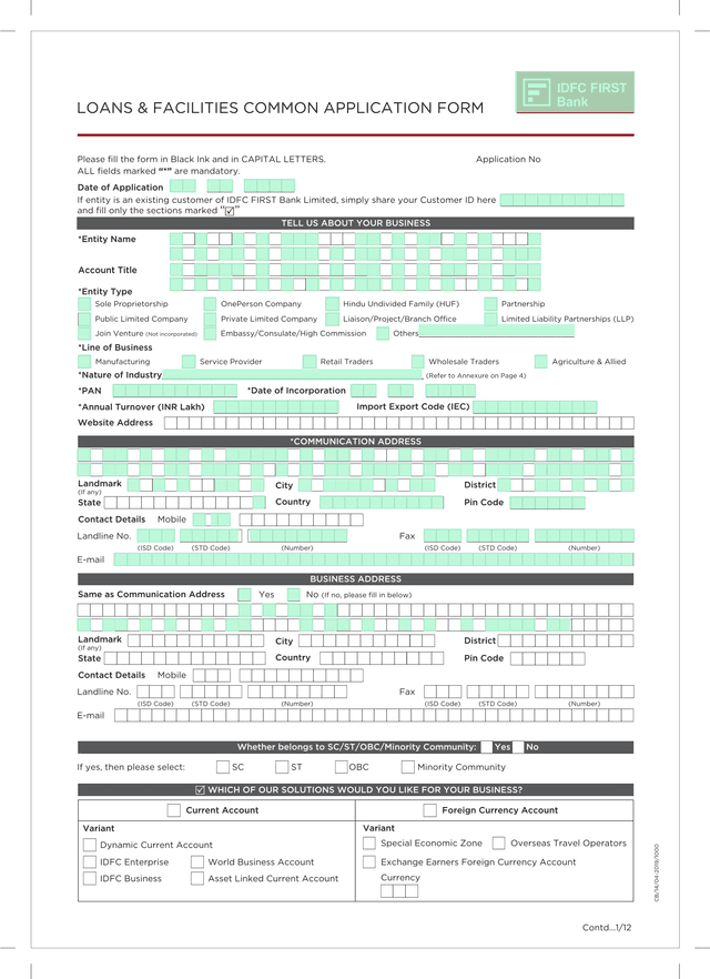LOANS  FACILITIES COMMON APPLICATION FORM screenshot