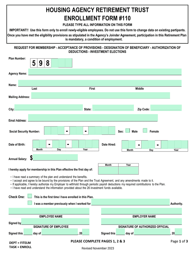 HOUSING AGENCY RETIREMENT TRUST ENROLLMENT FORM 110 screenshot