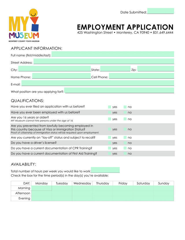 Employment Application screenshot