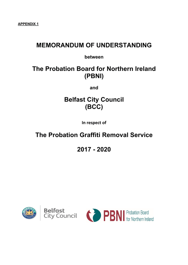 Memorandum Of Understanding Between The Probation Board For NI (PBNI) And Belfast City Council (BCC) screenshot
