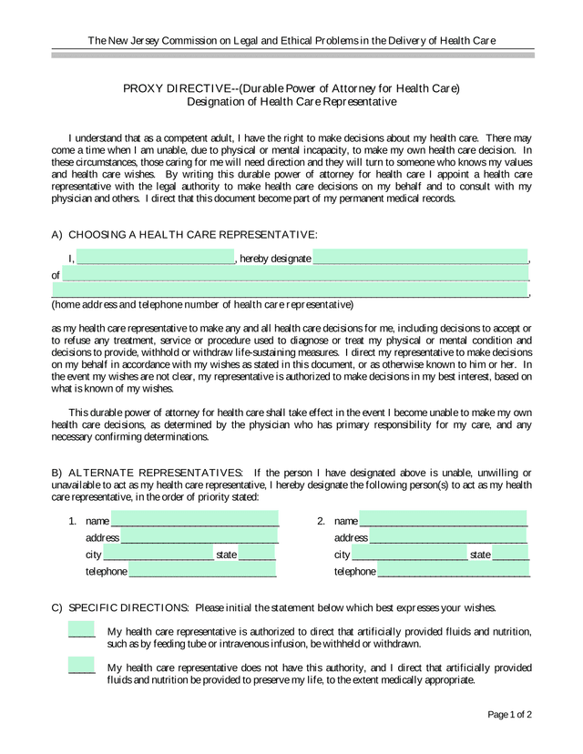 Proxy Directive  (Durable Power Of Attorney For Health Care) screenshot