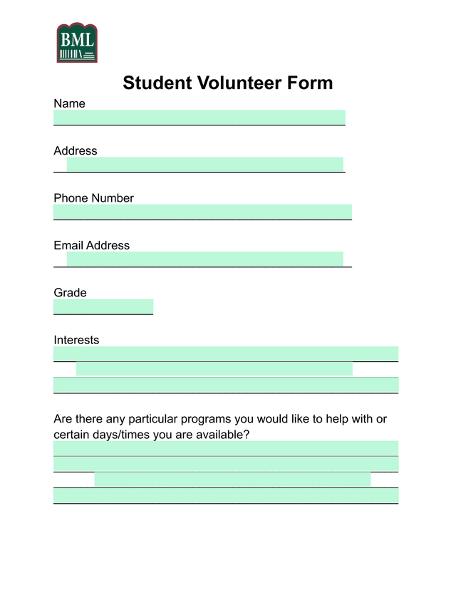 Student Volunteer Form screenshot