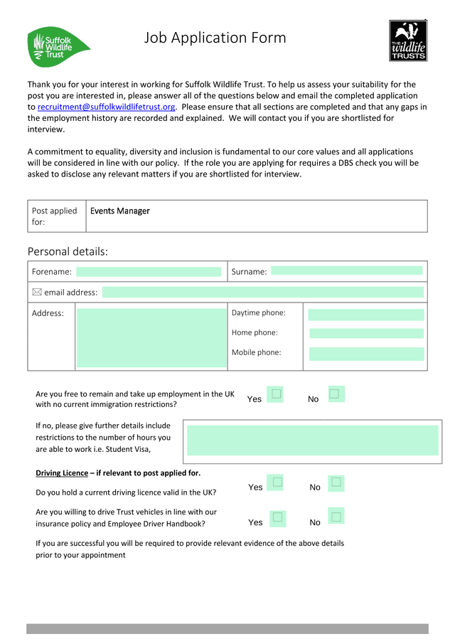 Job Application Form screenshot