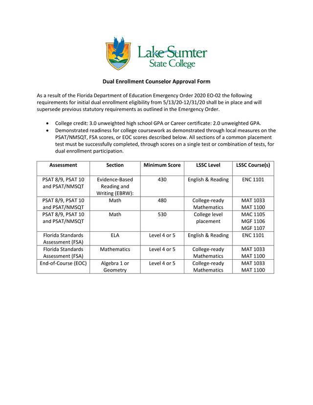 Dual Enrollment Counselor Approval Form screenshot