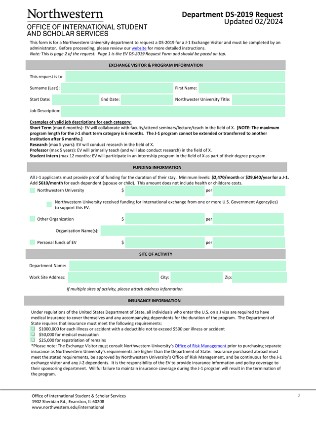 DS 2019 Request   Exchange Visitor  Program Information screenshot