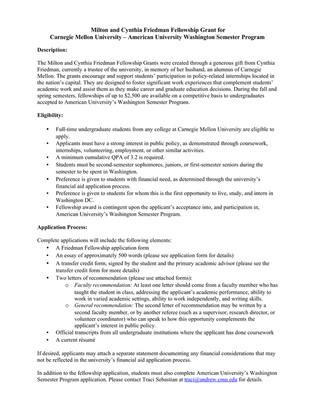 Milton And Cynthia Friedman Fellowship Grant screenshot