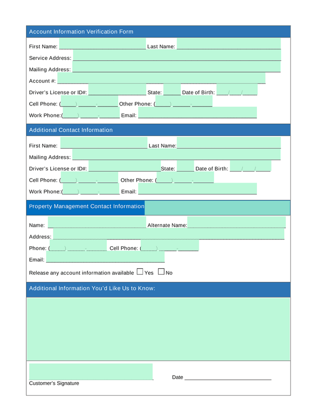 Account Information Verification Form screenshot