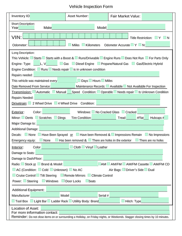 Vehicle Inspection Form screenshot