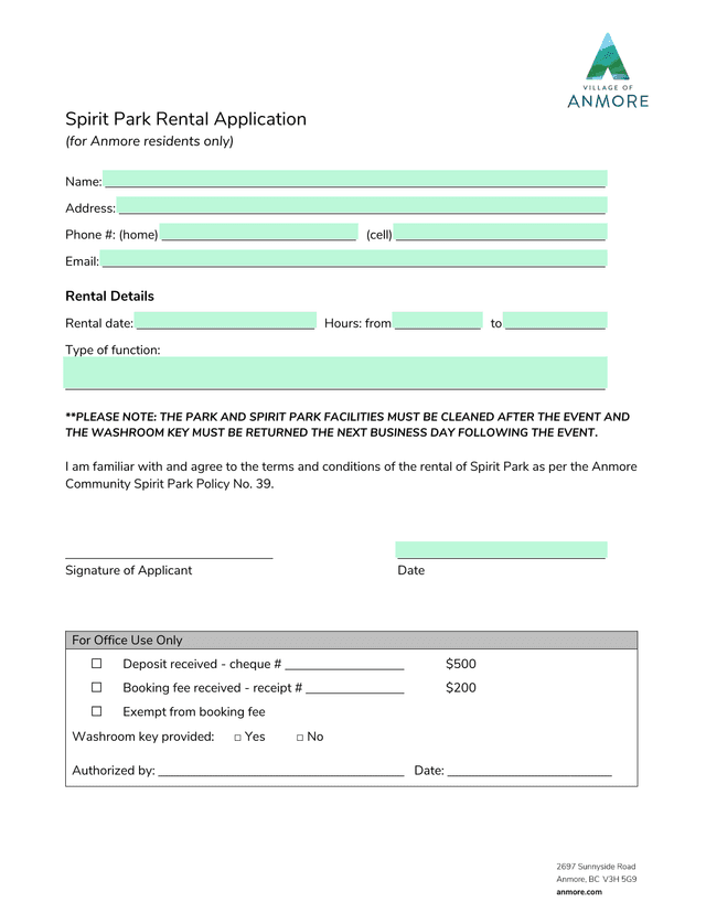 Spirit Park Rental Application screenshot