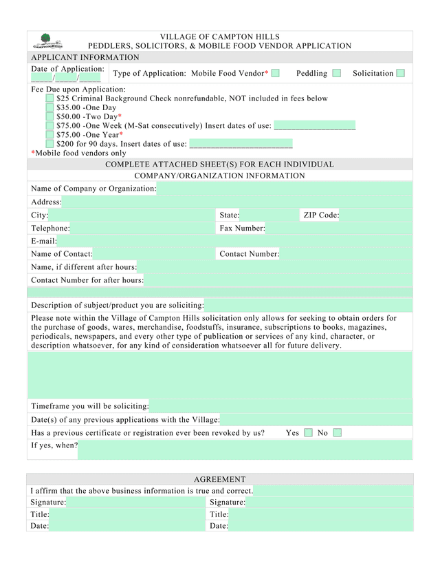 Peddlers, Solicitors,  Mobile Food Vendor Application screenshot