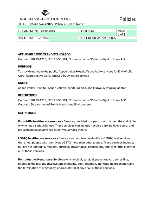 Service Availability Patients Right To Know screenshot