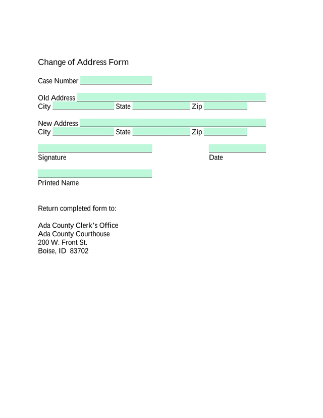Change Of Address Form screenshot