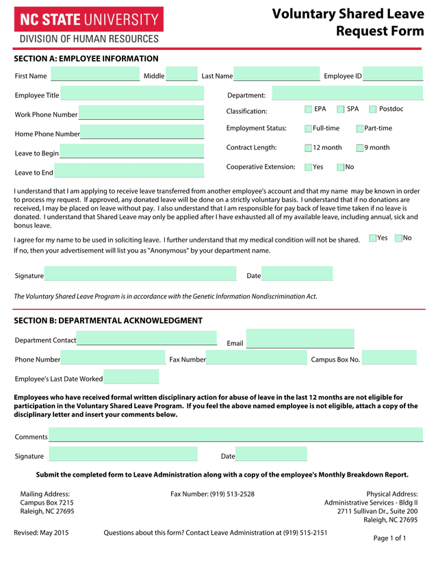 Voluntary Shared Leave Request Form screenshot