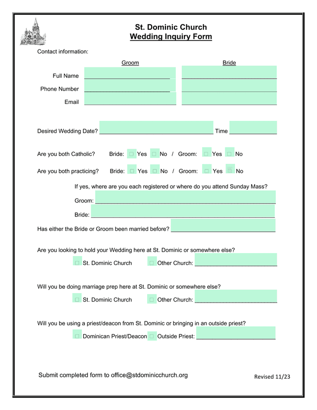 Wedding Inquiry Form screenshot
